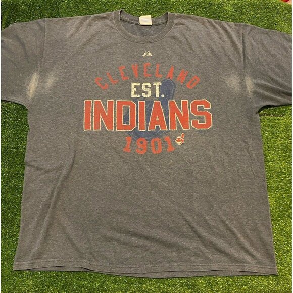 Cleveland Indians shirt mens extra large Chief Wahoo Majestic Y2K gray retro - Picture 2 of 11